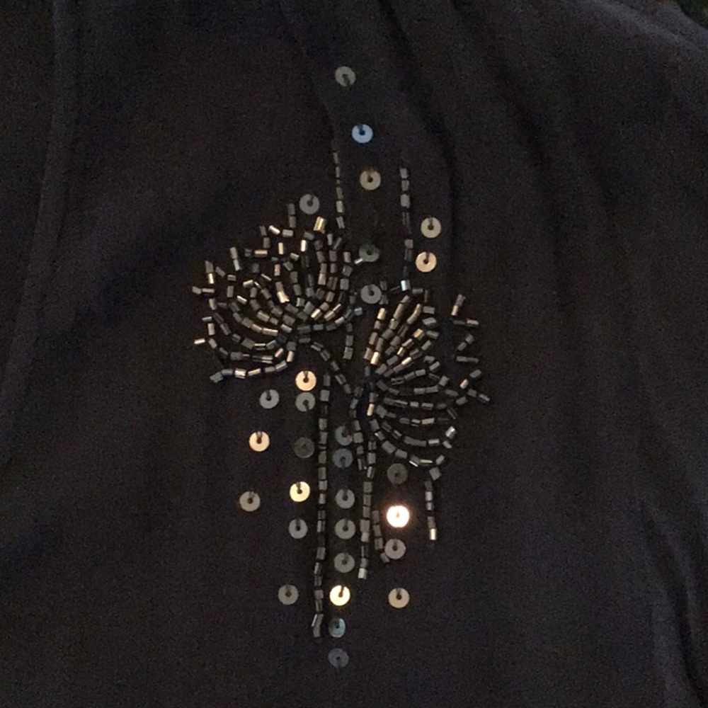 Embellished Navy Blue Sheer Long Sleeve Top, CHAN LUU, size Large, NWT - Picture 5 of 6